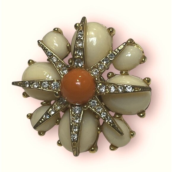 JCREW LARGE STATEMENT FLOWER RHINESTONE COCKTAIL RING GOLD TONE J. CREW - Picture 2 of 6